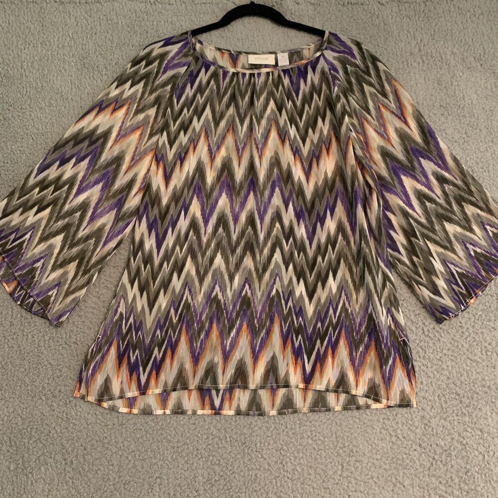 Chico’s Sheer Scoop Neck top Zig-zag colorful Blouse New Size 0 Small NWT